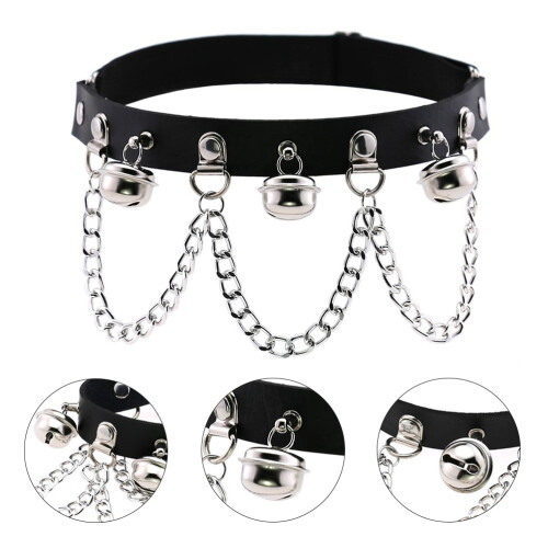 2St Elastische Zwarte Leg Loop Met Metalen Ketting Punk Accessoire 1
