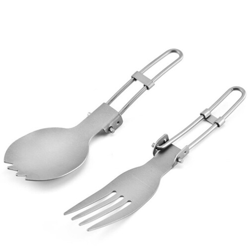 3Pcs Titanium Foldable Spoon Silver Portable Picnic Camping Tableware 2