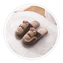 1Paar Winter Katoenen Kinderslippers Bruin Met Antislipzool En Cartoon