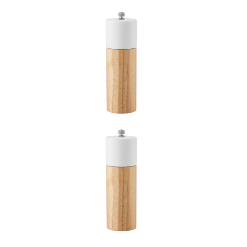 2Pcs White Kitchen Pepper Masher Rubberwood Manual Grinder 2