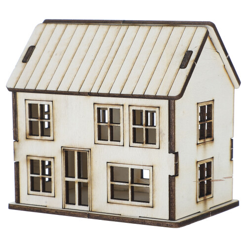4Pcs Beige Small Wooden House Assembly Model for DIY Projects 1