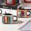 Ceramic Square Coffee Cup Set with Straw and Lid Office Tea Cup Retro TV - Light Gray 2