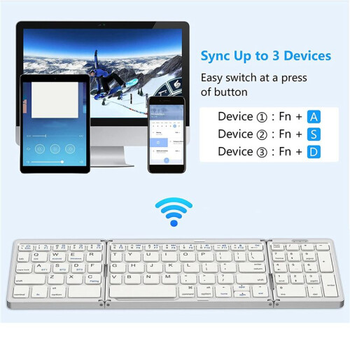 Foldable  Keyboard, USB Rechargeable Wireless Keyboard for IOS, Android, Windows PC Laptop Smartphone-Silver 2