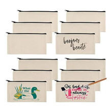 12 Stuks Canvas Tassen Etui, Canvas Make- Tassen, Effen Canvas Rits Zakjes, voor Schilderen, School, Organizer