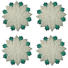Holiday Christmas Embroidered Placemats Applique Poinsettia Placemats Christmas Flower Placemat for Table Decoration B