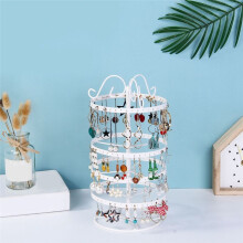 Wrought Iron Four-Story Rotating Jewelry Rack Jewelry Rack Earring Earring Bracelet Display Rack White