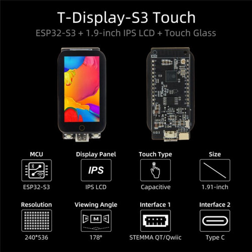 LILYGO T-Display-S3-Touch Version, 1.9-Inch Display Screen, ESP32-S3 Development Board, Core At 240MHz, WiFi  Module(A) 2
