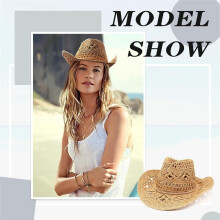 Sombreros de Vaquero de Paja para Mujer Sombrero de Vaquera Occidental para Fiesta de Vacaciones Sombrero Plegable para el en la Playa con Ala