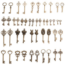 46Pcs/Set Mix Kit Old Looking Retro Antique Brass Bronze Decorative Vintage Key for Steampunk Charms Pendant Jewelry