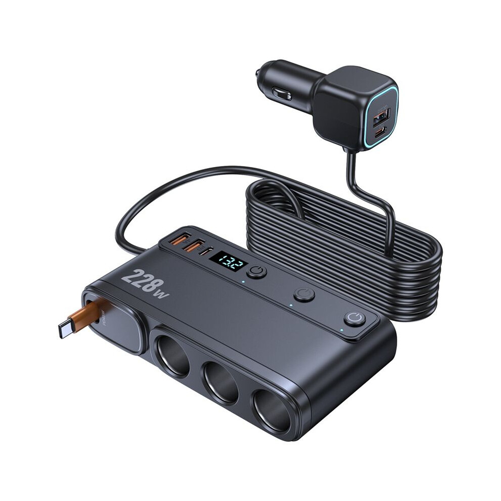 228W Car Charger Adapter 3-Socket Cigarette Lighter 3- Qc3.0 Usb Charger With Stretchable Pd Type-C Fast Charging 6033826217462