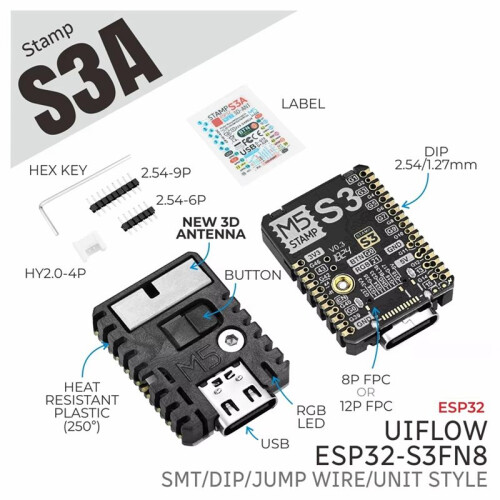 M5stamp ESP32S3A Module StampS3A ESP32-S3 Embedded Module IOT Core Board 8MB Flash 23xGPIO Antenna Enhancement 1