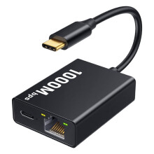 USB-C Ethernet Adapter 2-in-1 1000Mbps RJ45 Network Converter for Chromecast with TV Plug and Black