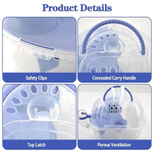 HamsterTravel Carrier,Portable Carrier with Silent Exercise Wheels Water Bottle Food Dish 2Tiers Breathable Carry Case B
