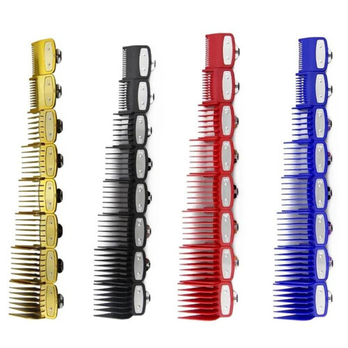 8Pcs Professional Limit Comb Cutting Guide Combs Set for  & Kemei &  Clipper Comb Guard Barberia Red 2