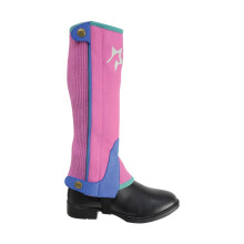 (XL, Flamingo Pink/Cobalt Blue/Turquoise) HyLAND Childrens/Kids Zeddy Three Tone Amara Half Chaps