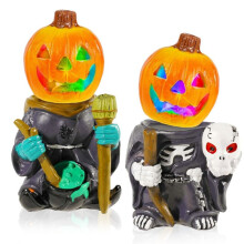 2Pcs Vintage Halloween Decorations Indoor 5.5Inch Resin Pumpkin Figurines Halloween Decor Ornaments Gifts
