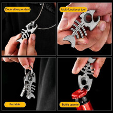 Titanium Alloy Fish Bone Keychain - Multifunctional Bottle Opener, Portable Necklace Gift for Outdoor Activities B