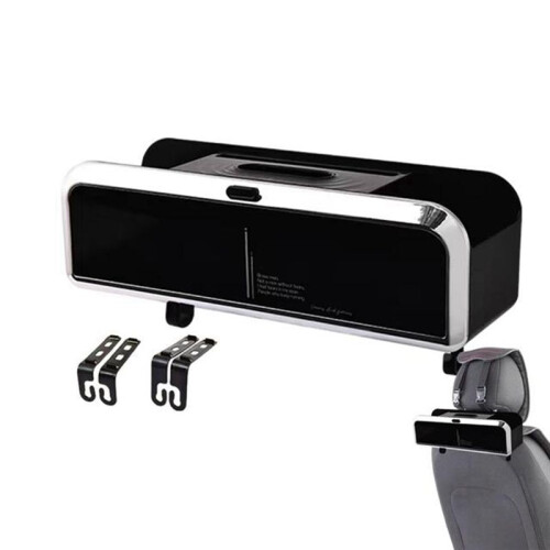 Multi-Functional Car Tissue Box with Hooks for Organizing Travel  Silver Plated Black 2
