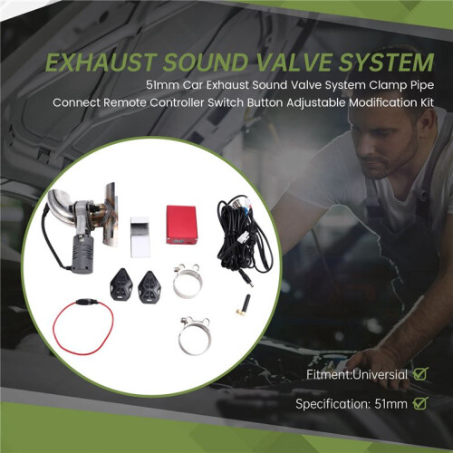 51mm Car Exhaust Sound Valve System Clamp Pipe Connect Remote Controller  Button Adjustable Modification Kit 1