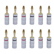 12 Stuks 4 mm Audio-Jackconnector Bananenstekkers Audio-Jackconnector, 24K Gouden Luidsprekerconnector met Dubbele Schroefvergrendeling