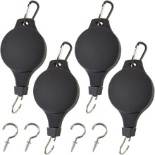 4 Stuks Plantenkatrollen Plantenhaakkatrol met 4 Stuks Plafondhaken voor Het Ophangen van Planten Intrekbare Plantenhangers Buiten