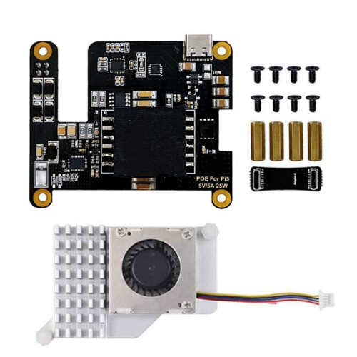 For Raspberry Pi 5 POE with PD Trigger Activation and Cooler Type C Power over Ethernet 802.3af Network Standard 1