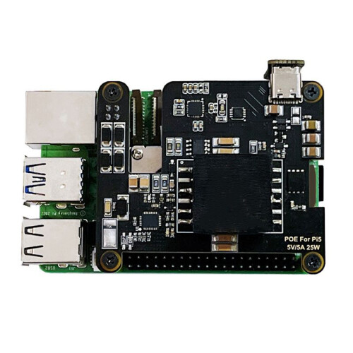 For Raspberry Pi 5 POE with PD Trigger Activation and Cooler Type C Power over Ethernet 802.3af Network Standard 2