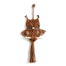 Makramee-Wandteppich mit Eulenmotiv, Gewebt, Wandbehang, Anhänger, Ornament, Gewebt, Böhmischer Wandteppich, Karamellfarbe
