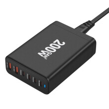 200-W-GaN-Tischladegerät, 6-Port-USB-Typ-C-PD-Ladegerät, Quick Charge 3.0, USB-Typ-C-Schnellladegerät für Telefon-USB-Ladegerät (USA)