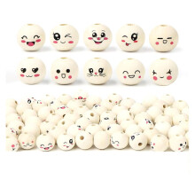 10 Styles Wooden Beads with Face, Pack of 100 Wooden Balls with Face 20 mm with Hole, Wooden Heads with Face for Crafts