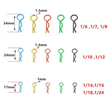260PCS 1/8 1/10 1/16 RC Auto Carrosserie R Clips Carrosserie Pin Metalen Carrosserie Clip Pin Vrachtwagen Speelgoed Accessoires