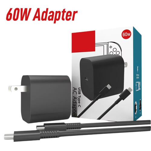 60W AC Charger Adapter Plug for  2 USB Type C 20V/3A Power Supply with USB-C Charging Cable Support TV Mode (US) 1