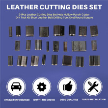 24Pcs Leather Cutting Dies Set Hole Hollow Punch Cutter DIY Tool Kit Short Leather Belt Drilling Tool Oval Round Square