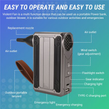 Violent Blower Turbo Jet Fan Handheld Rechargeable Portable Turbo Fan with LED Lighting for Outdoors Keyboard