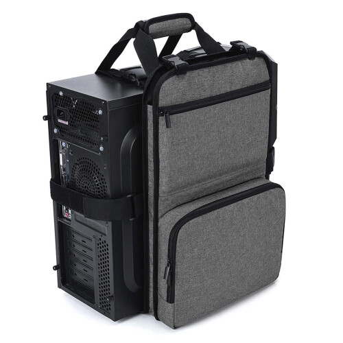 Desktop Computer Case Belt Holder Desktop Carrying Case with Pockets for Keyboard Cable Headphone for Transporting