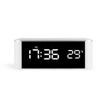 LED Alarm Clock Thermometer Digital Wall Clock with Seconds for Seniors for Heavy Sleepers Adults,White Words