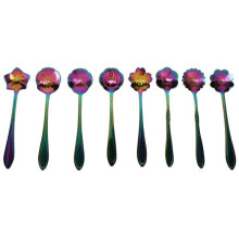 Conjunto de 8 Colheres de Flores, Colher Chá Reutilizável Aço Inoxidável 410, Colher para Mexer, Colher de Café, Utensílios Mesa para Chá