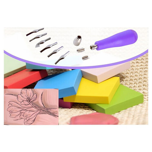 Linoleum Cutter Kit Assortment Carving Tools for DIY Block Printing, Includes 6 Blades , 2