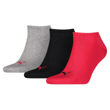 (12 UK-14 UK, Black/Red/Grey) Puma Unisex Adult Invisible Socks (Pack of 3)