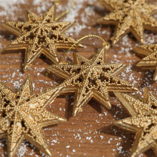 Weihnachtsschmuck Gold PartyzubehöR Weihnachtsstern-Ornamente Flash-HäNgende Sterne Retro-Weihnachtsbaumdekoration