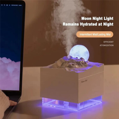 Aroma Diffuser Cool Mist Luftfuktare LED Moon Lamp Eterisk Olja Aroma Diffuser och Nattljus Svart 2