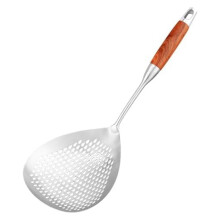 Cuchara Ranurada para Espumadera - Cuchara para Espumadera de Acero Inoxidable 304 con Manejar Largo de Madera, Cuchara para Freidora de 16