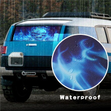 One Way Vision för Lastbilssuv Pickup Flaming Skull 3D Bakre Windshield Decal Sticker Decor Bakre Window Glasaffisch