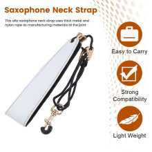 Saxofonhalsrem, Altsaxhalsrem, Klarinetthalsrem Vit LäDerhalsband, Vit+Svart