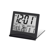 Electronic Folding LCD Digital Alarm Clock Desktop Temperature Hygrometer Clock Weather Station Desk Table Clock Black