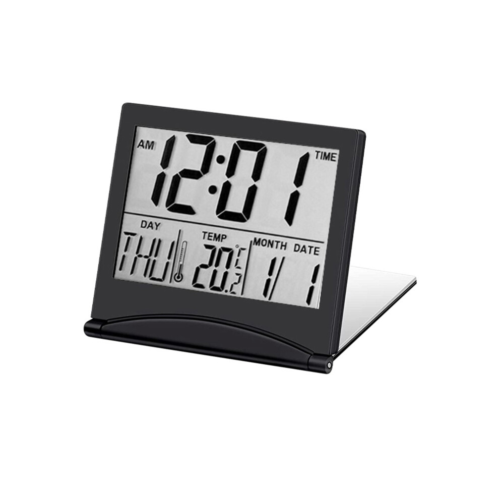 Electronic Folding LCD Digital Alarm Clock Desktop Temperature Hygrometer Clock Weather Station Desk Table Clock Black