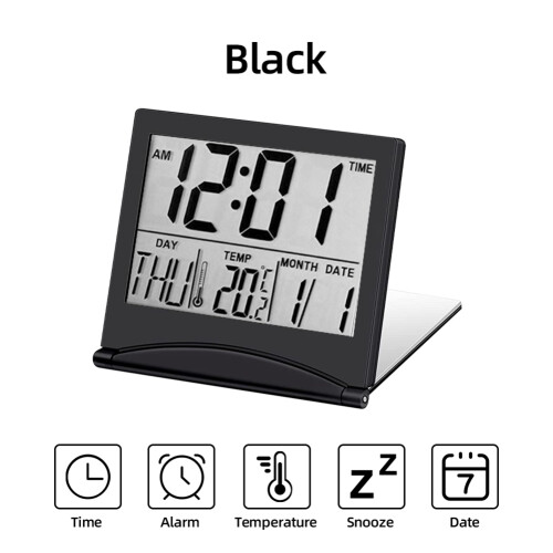 Electronic Folding LCD Digital Alarm Clock Desktop Temperature Hygrometer Clock Weather Station Desk Table Clock Black 1