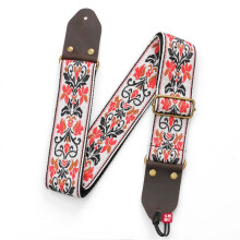 Guitar Ukulele Strap Embroidered Guitar Strap Leather Bass Shoulder Strap Electric Guitar Accessories(White)