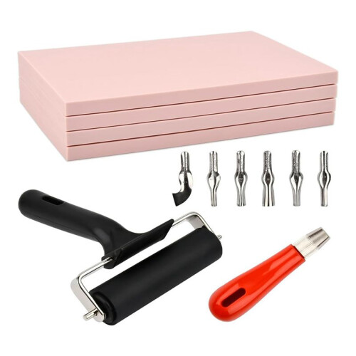 12Pack Linoleum Blocks for Printmaking with Cutter Tools, Rubber Stamp Making Kit Linoleum Printmaking Kit for DIY