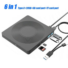 Lecteur CD/DVD Externe 6 en 1 USB3.0 Type C CD DVD RW VCD Lecteur Optique avec Lecteur de Carte TF Graveur DVD pour PC Portable